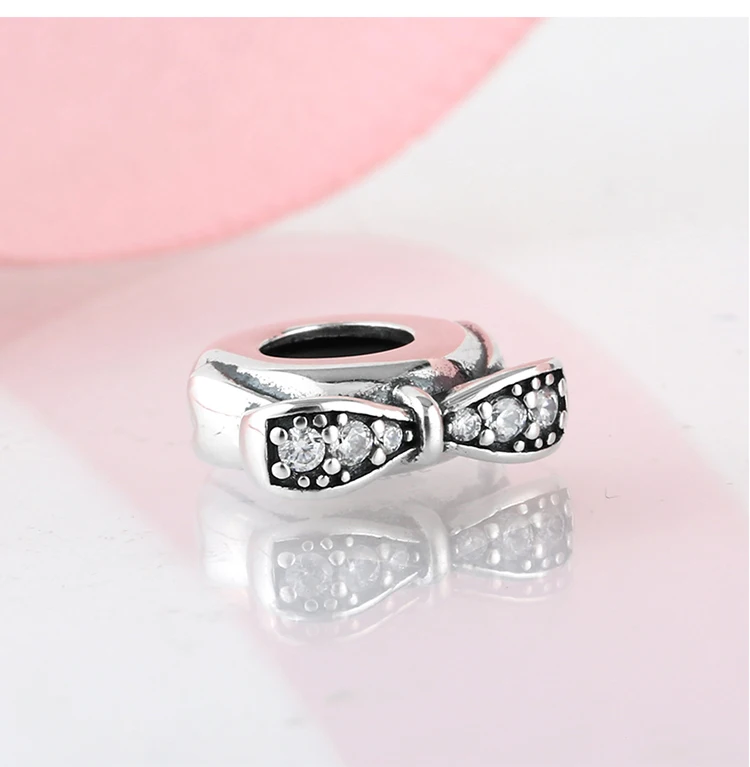 New 925 Sterling Silver charming crystal CZ bow Spacer beads womens accessories Fit Original Pandora Charm Bracelet Jewelry