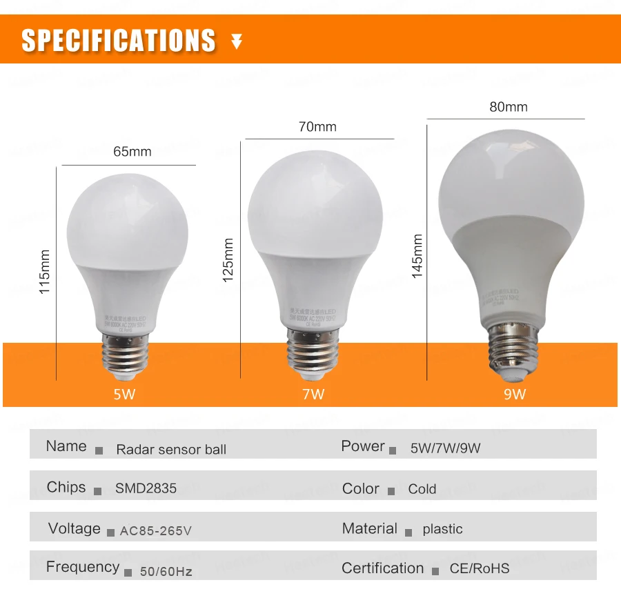 

led motion sensor light night Light Bulbs E27 9w LED radar Motion Sensor Auto Energy Saving Light Lamp Bulb for corridor stair