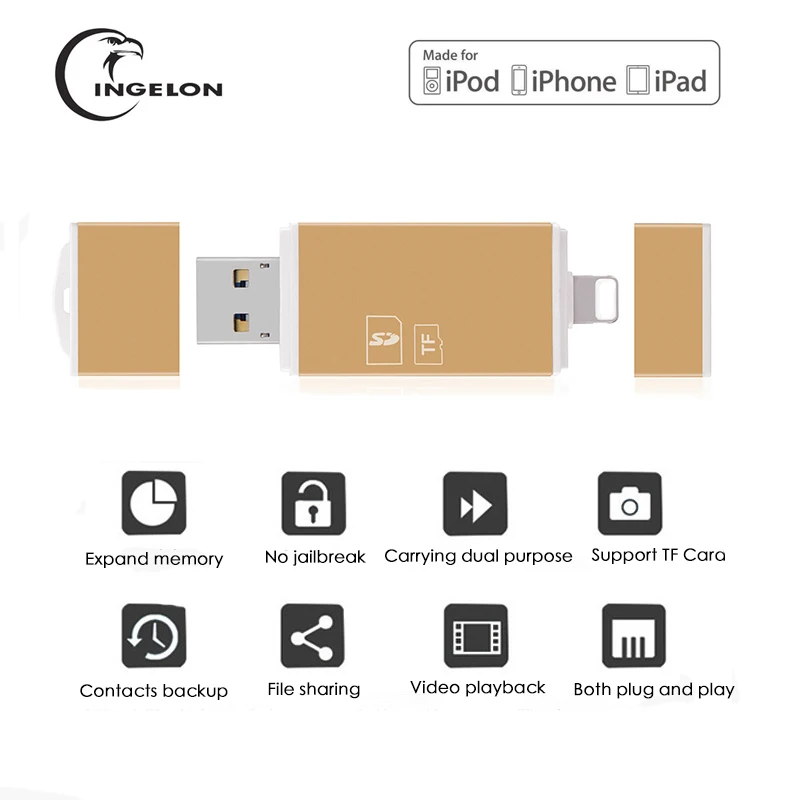 Ingelon micro sd Золотой считыватель карт памяти usb Microsd Компьютерные аксессуары TF адаптер otg адаптер для iphone 6 5 ipad ipod Mac