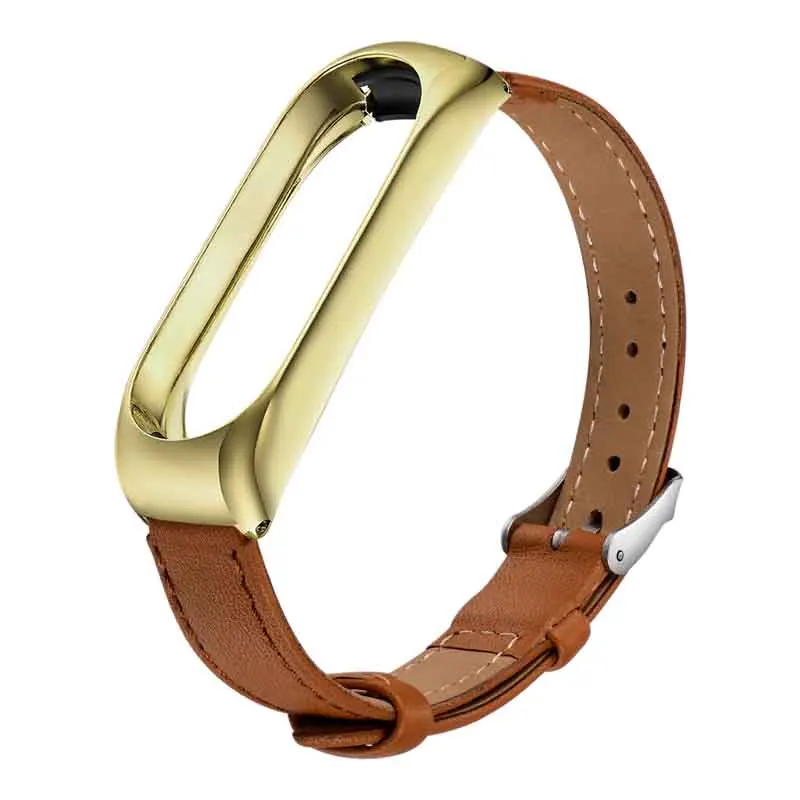 Цветной ремешок из натуральной кожи Pulsera Correa mi band 3 для Xiaomi mi Band 3 mi 3 Smart Bracelet спортивные наручные часы аксессуары - Цвет: Brown