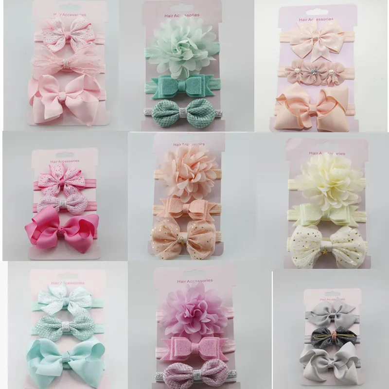 3Pcs Baby Elastic flower headband Headbands Girls Bebe Bowknot Hairband Toddler Infants Hair accessories set photography props