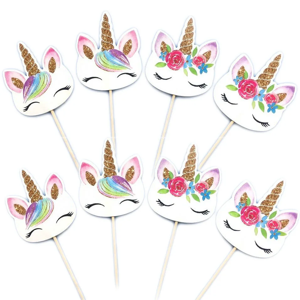 Cupcake Topper 24pcs 108*180 см украшение день рождения карты Дети сувениры Единорог цветок тема Настольная Крышка счастливый ребенок Душ пластиковая скатерть 1 шт - Цвет: Cupcake Topper 24pcs