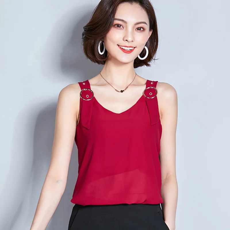 zjaiss Summer Shirt Women Blouse And Sleeveless Female Blouses 2019 New Korean Fashion White Ladies Chiffon Top |