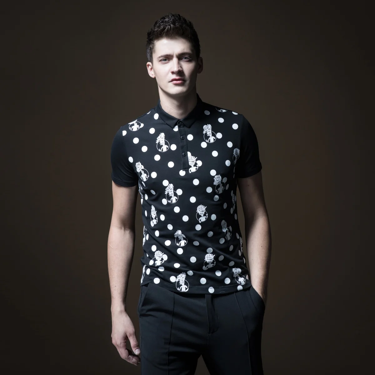 

2019 Bamboo Fiber Slim Product Made Summer New Men's Cultivate Morality Wave Of Dot Printing Short Sleeve Polo Shirt B182412330