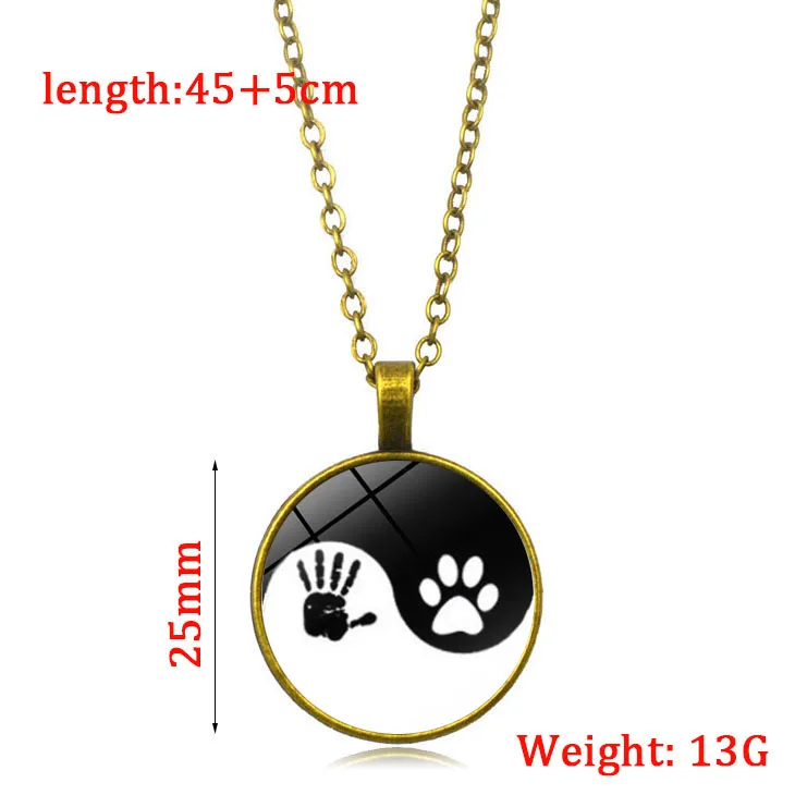 Taichi Yin Yang Dog Paw светящийся кулон на ожерелье DIY Jewelry Chain Necklace стеклянный купольный