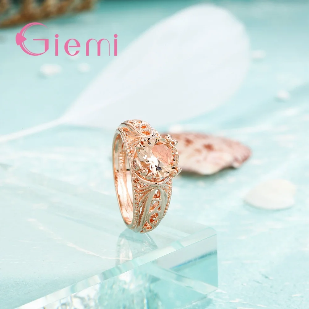 

Modern Fashion Rose Gold Round Cubic Light Yellow Zircon Rings For Women Elegant Wedding Engagement Rings Fine Jewelry