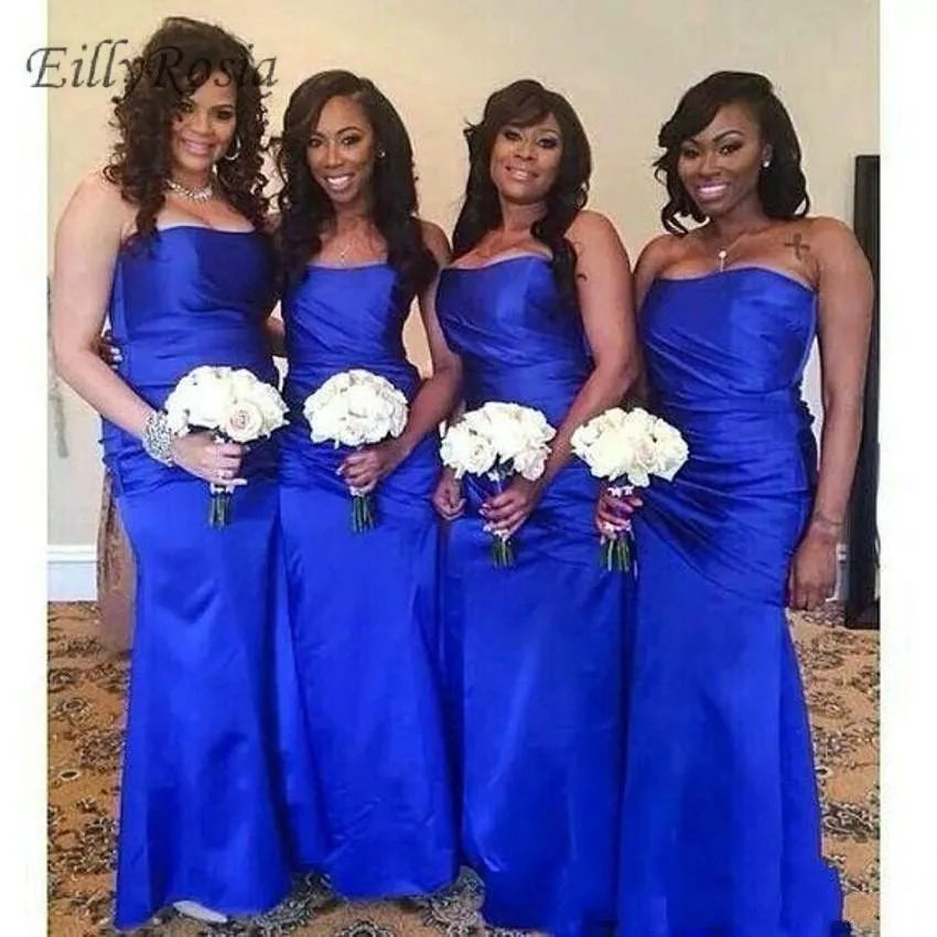 

Royal Blue Long Bridesmaid Dresses Elegant Strapless Mermaid Satin Simple Wedding Guest Party Gowns robe demoiselle d'honneur