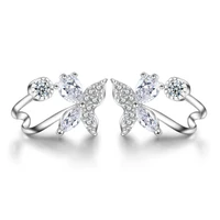 100 925 sterling silver fashion butterfly design shiny crystal ladiesstud earrings wholesale jewelry women birthday gift