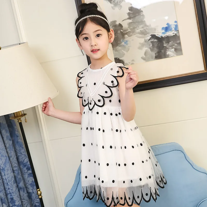 Kids Dresses for Girls Toddler Summer Dress Children 2019 Elegant Wedding Party Lace Polka Dots Mesh 3 to 13 Years | Детская одежда и