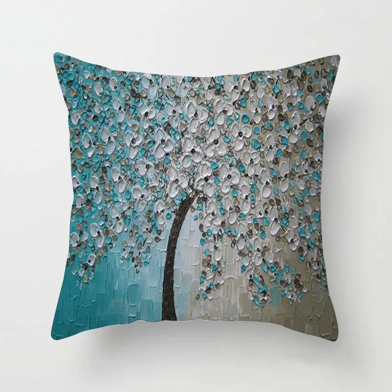 Oil Painting Three-dimensional Tree Flower Sofa Cushion Pillow Lumbar Window Home Car | Дом и сад