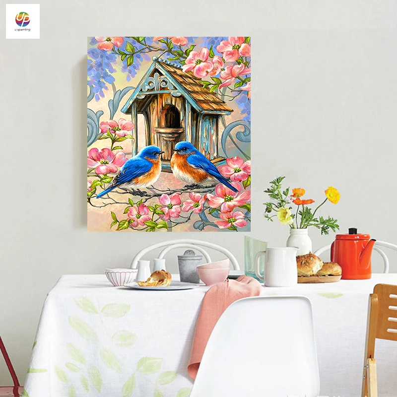 Frameless Digital Painting By Numbers Christmas Window Birds Floral Acrylic Paint Modern Wall Art Home Hotel Deco deal | Дом и сад