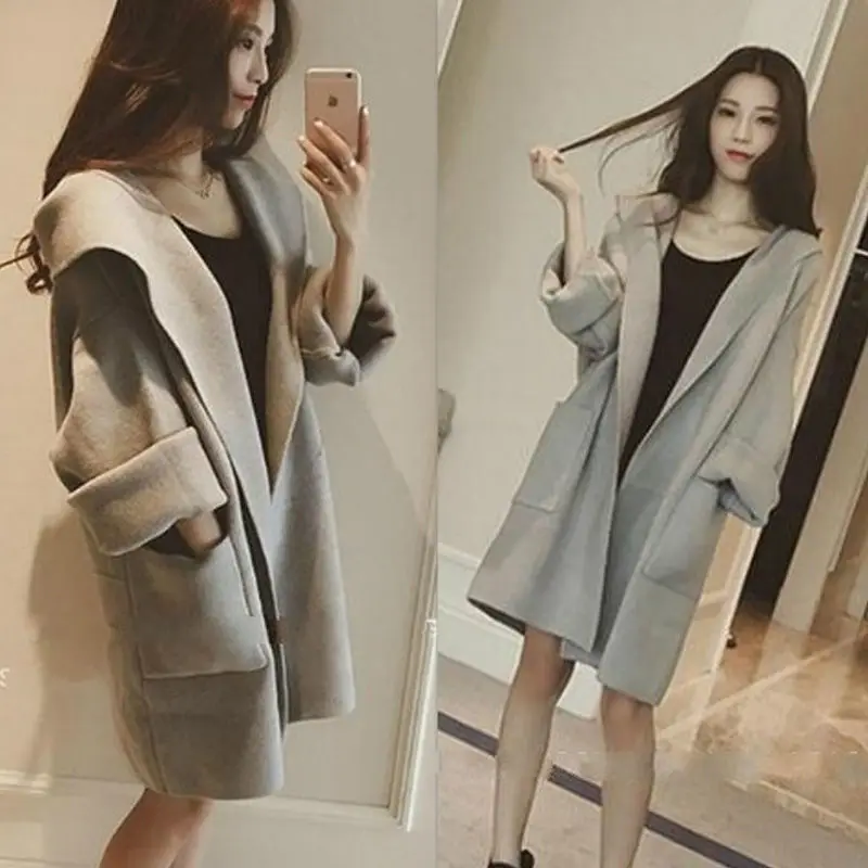 Осенне-зимнее шерстяное пальто женский 2019 Новый легко застёгивающийся длинный