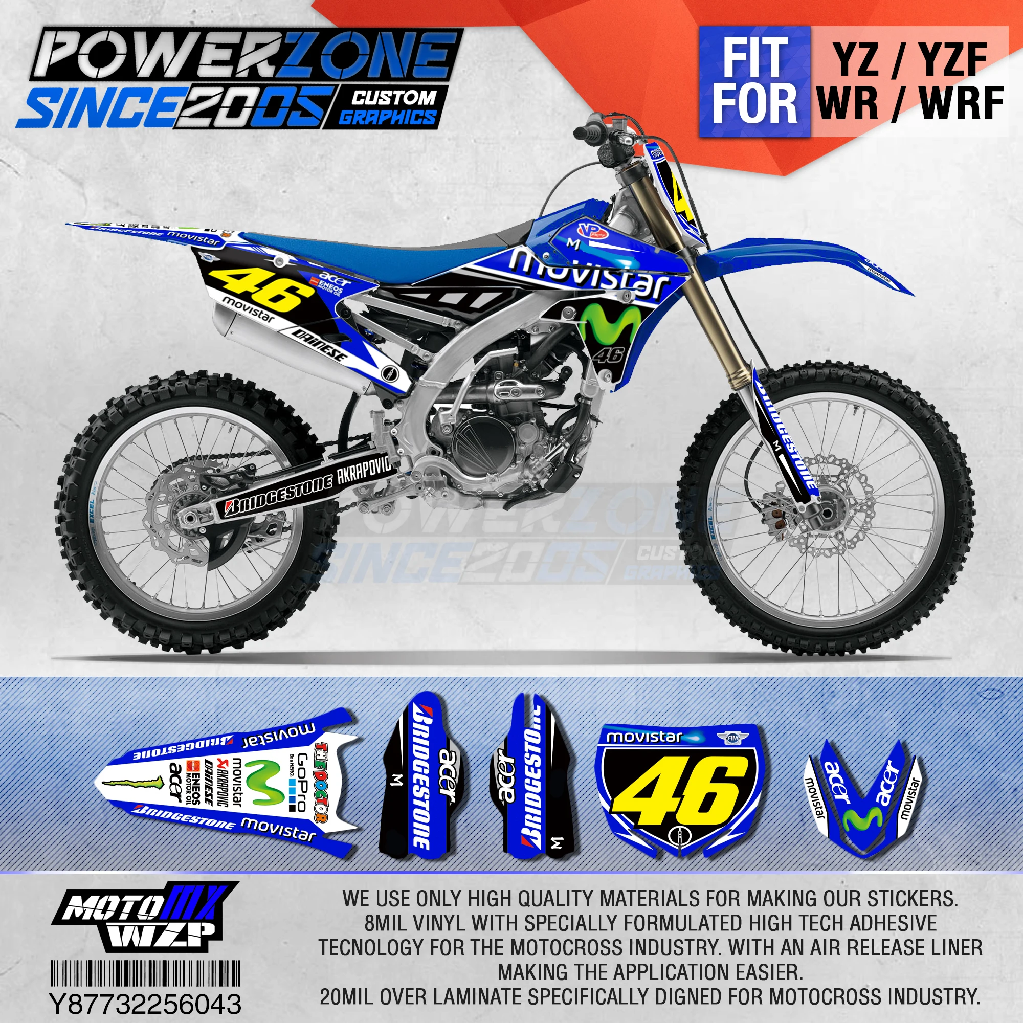 

PowerZone Customized Team Graphics Backgrounds Decals 3M Custom Stickers For YAMAHA YZF250FX 14-18 YFZ 19 YZF450 14-17 18-19 043