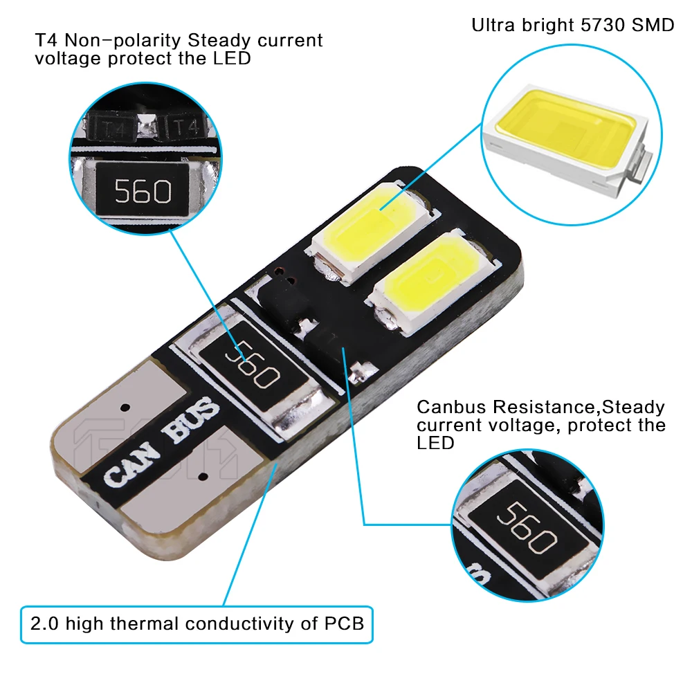 Супер яркие Автомобильные светодиодные лампы 500 шт./лот T10 LED canbus W5W t10 4smd 5630 5730