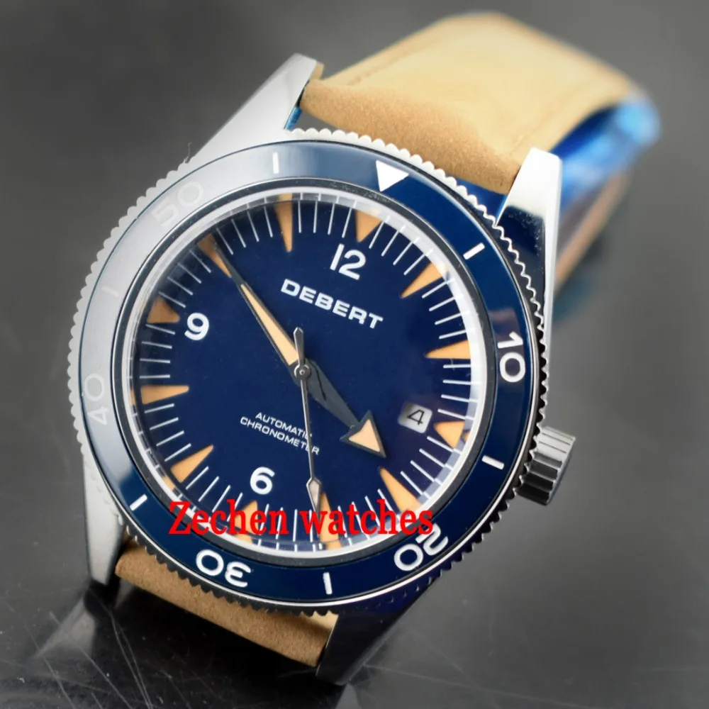 Debert 41 мм 21jewels Автоматическая MIYOTA 821A черный циферблат Мужские часы светящиеся