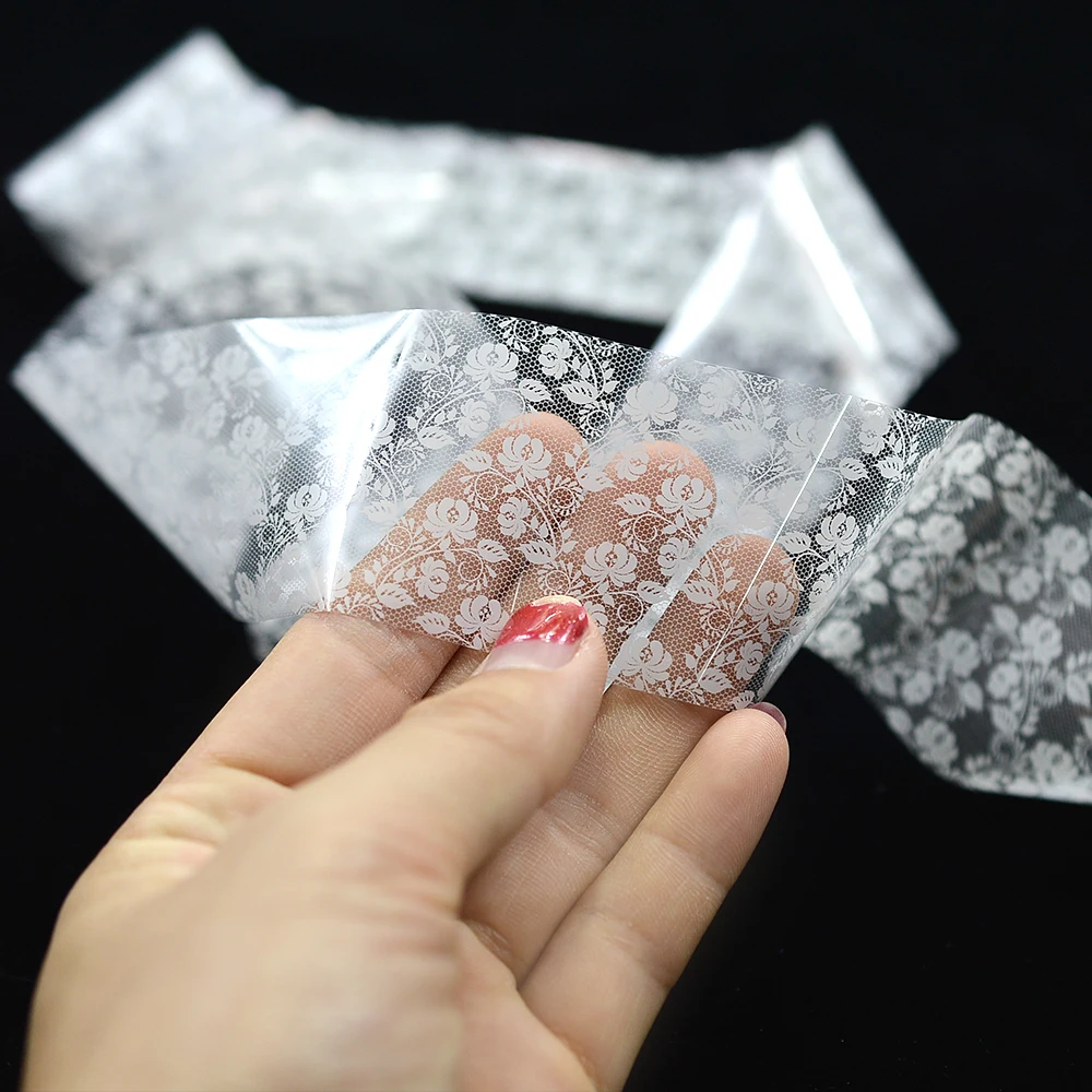 Наклейки для ногтей DIY клей-фольга для ногтей белый кружевной цветок рулоны для дизайна ногтей Фольга для ногтей 500 м 10 видов конструкций Лидер продаж LM01-10