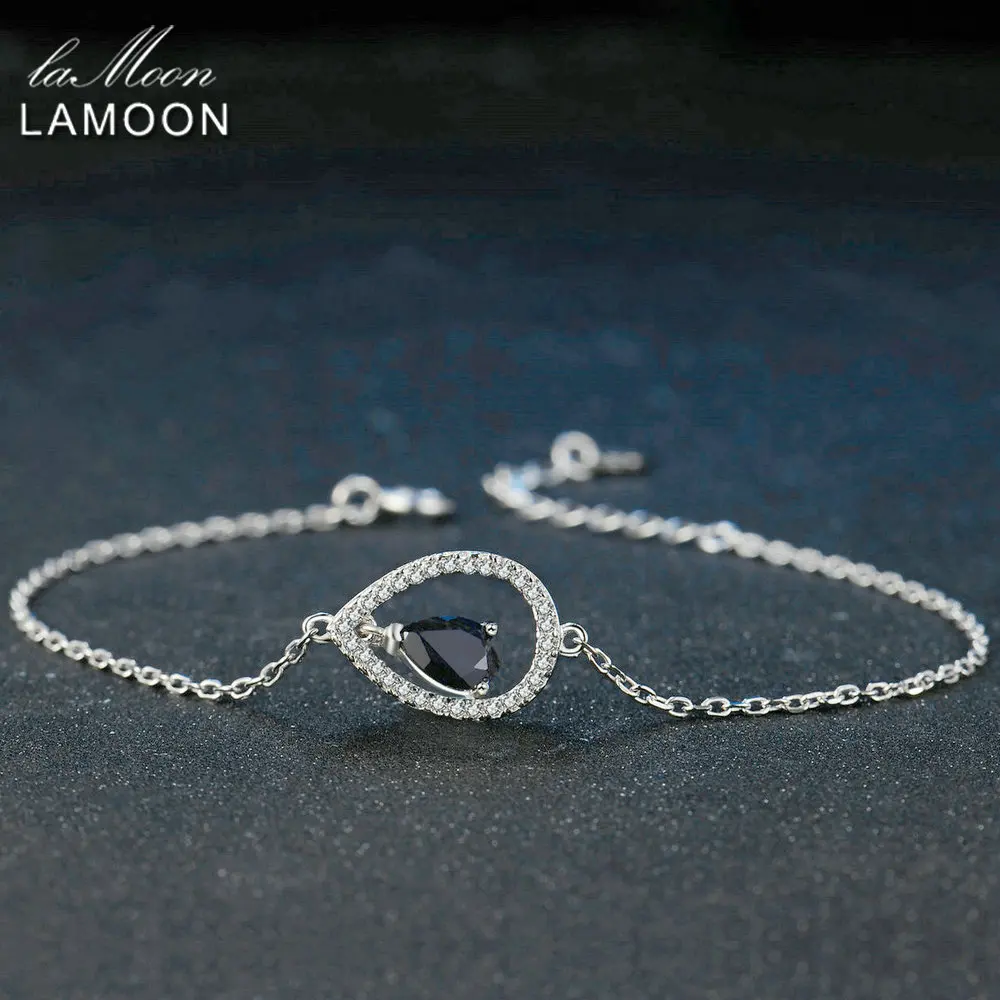 LAMOON серьги капельки ожерелье браслет женское серебро 100% пробы с синим сапфиром 925