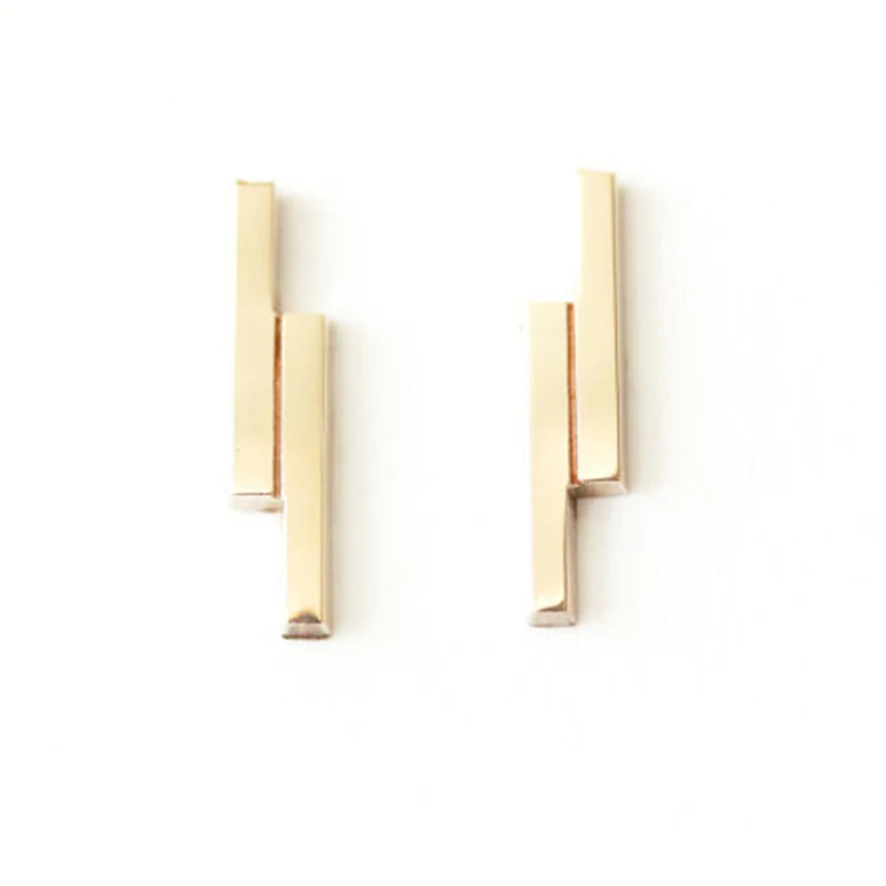 1Pair Fashion Double Bar Earrings Jewelry Simple Copper Studs Earring For Kids Men Women Gift | Украшения и аксессуары
