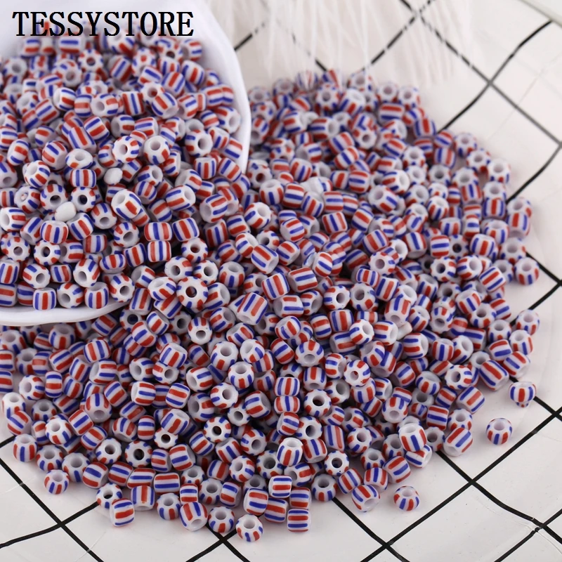 Стеклянные бусины с круглым отверстием в полоску 5 мм 15 г/100 шт. | Украшения и