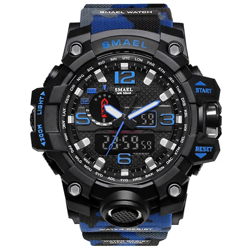 Camo Blue Военные часы, цифровые, SMAEL, Брендовые Часы, S Shock, мужские наручные часы, спортивные, светодиодный, для дайвинга, 1545B, 50 м, водонепроницаемые, для фитнеса, спортивные часы - Цвет: Camo Blue