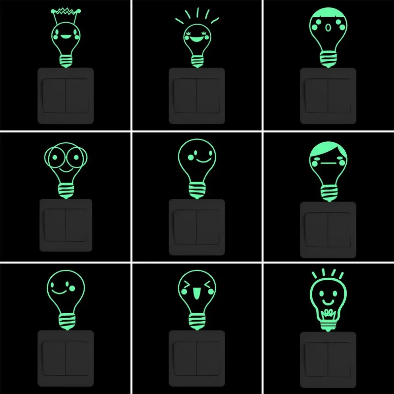 Забавная мультяшная лампочсветильник светящаяся наклейка с переключателем