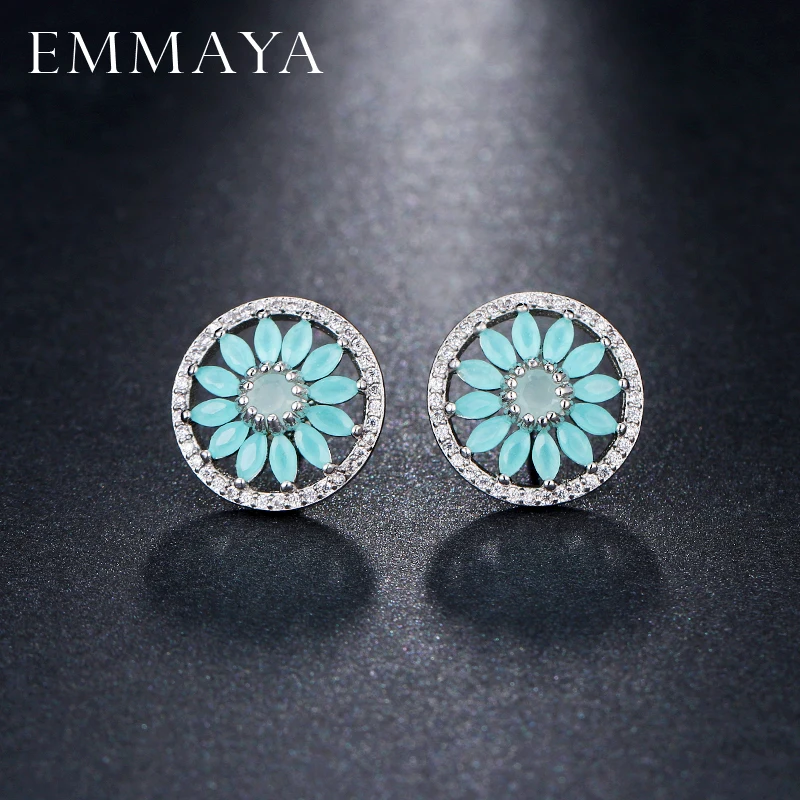 Серьги гвоздики EMMAYA женские с фианитом Роскошные светло голубые украшения в