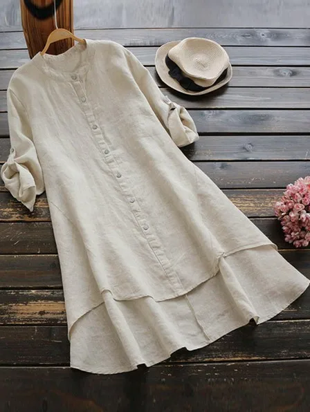 

Women Long Shirt Dress Oversize Asymmetrical Tops Blouse Cotton Mini Dress Plus