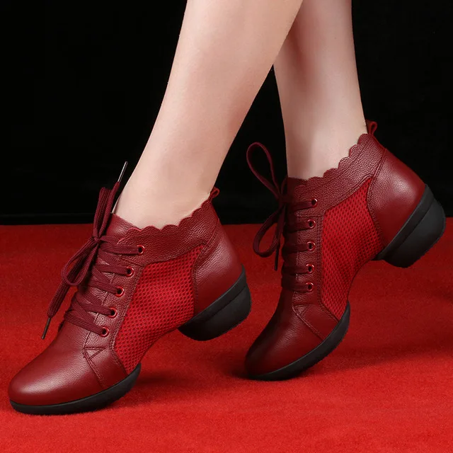 Fitness Dance Shoes Modern Major Women Hollow Holes Leather Dancing Sneaker Square Sports For | Спорт и развлечения