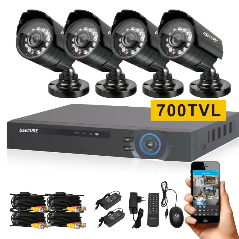 Usecure 4 канала 720 P видеорегистратор с 700TVL ик всепогодный видео камеры