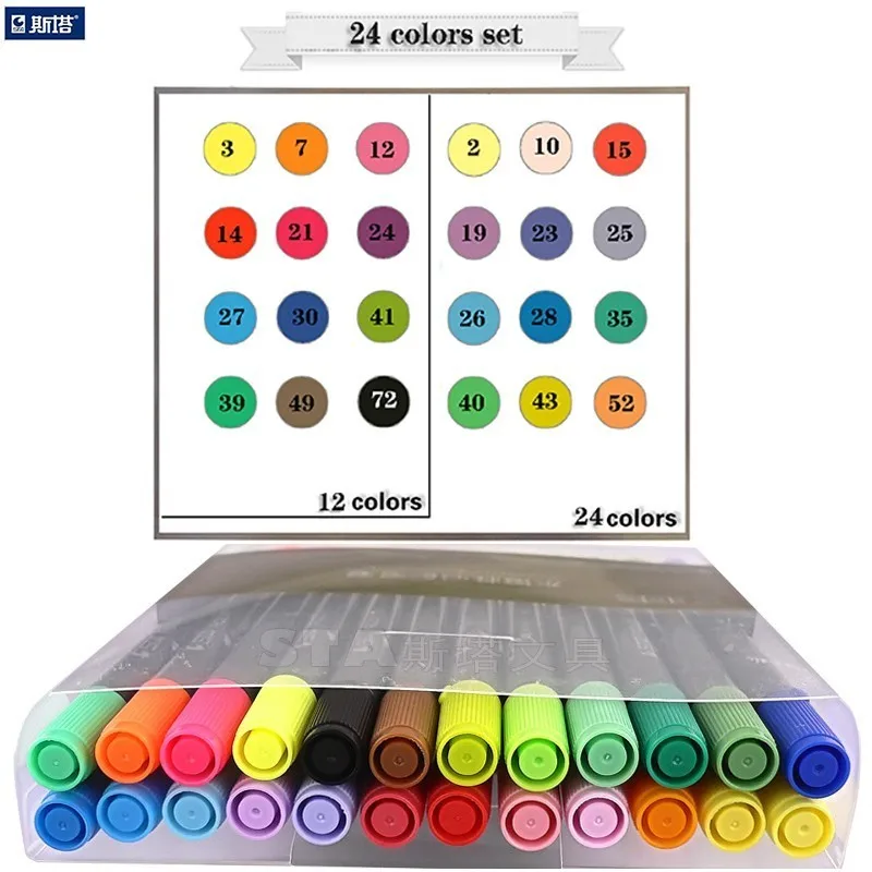 24 Colors STA 80 цветов двойная головка растворимый цветной эскиз маркер кисть Набор для рисования дизайн краски искусство маркер поставки дропшиппинг - Цвет: 24 Colors