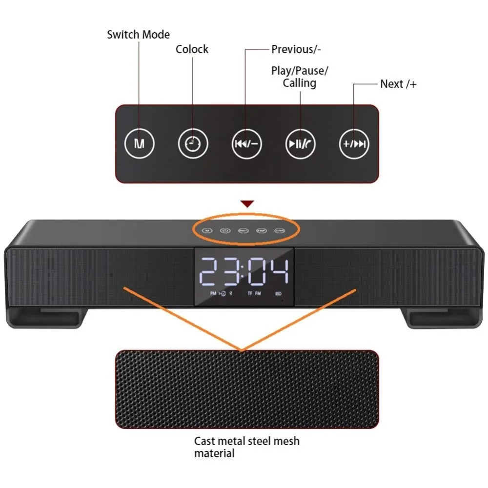 ТВ Sound Bar стол будильник bluetooth динамики Поддержка ЖК дисплей Дисплей Hands free fm радио