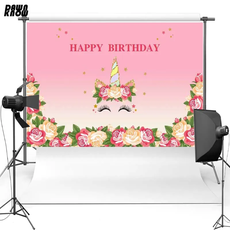 DAWNKNOW Единорог Виниловый фон для фотосъемки на день рождения вечерние розовый