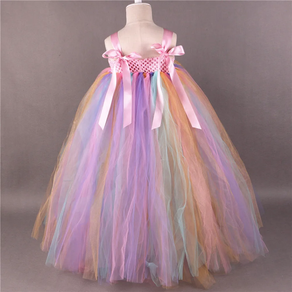 Rainbow Flower Girl Tutu Dress Princess Children Girls Tulle Party Dresses Boutique Kids Pageant Wedding Ball Gown | Детская одежда и