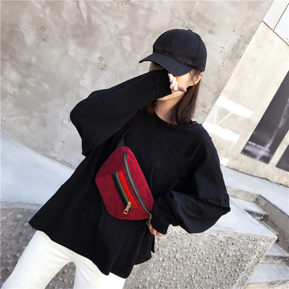 Aelicy Corduroy Waist Bag Running Women Hit Color Cell Phone Packs Fashion Belt Sports Pockets Streetwear | Багаж и сумки