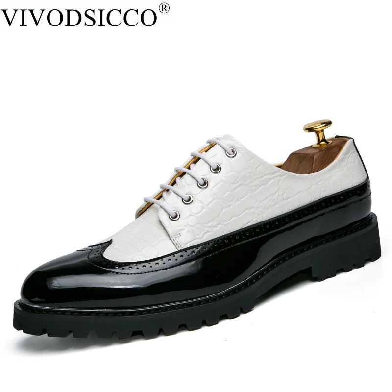 

VIVODSICCO Fashion PU Leather Men Dress Shoes Pointed Toe Bullock Oxfords Shoes For Men, Lace Up Designer Luxury Men Shoes