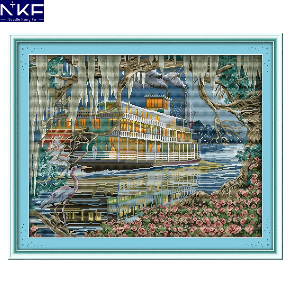 

NKF Sailing Counted Cross Stitch Pattern Painting Needlework Embroidery Scenery Cross Stitch Kit for Home Decor