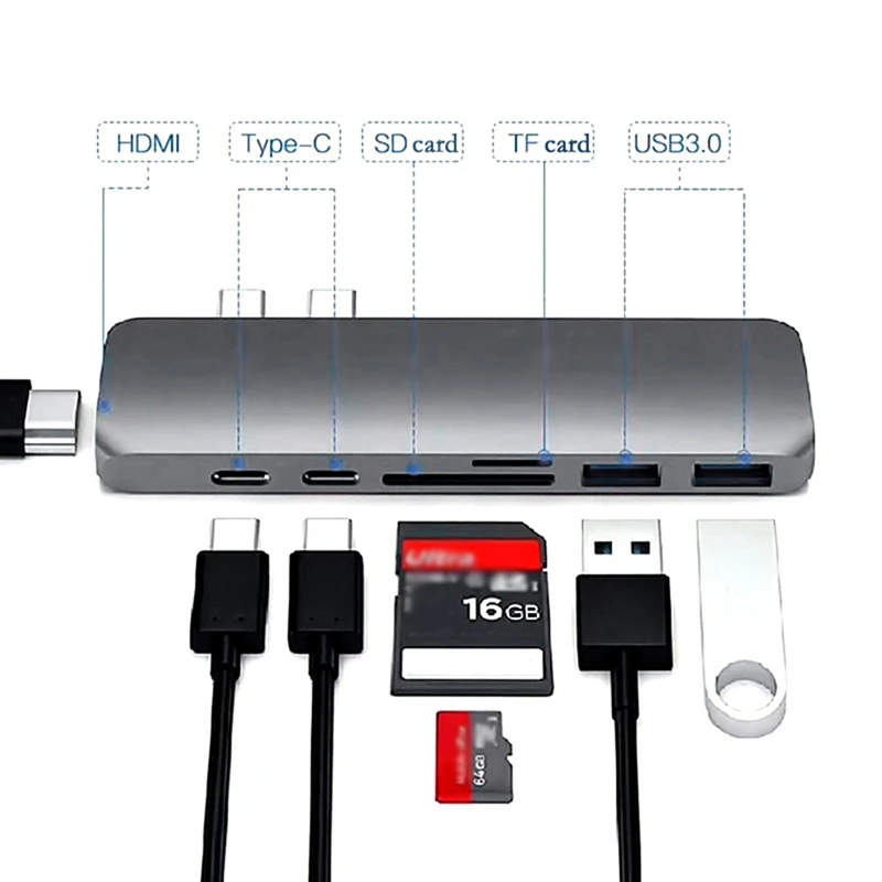 Thunderbolt 3 7в1 Type C к Hdmi док станция кардридер Usb3.1 зарядный адаптер 4K для Macbook Pro