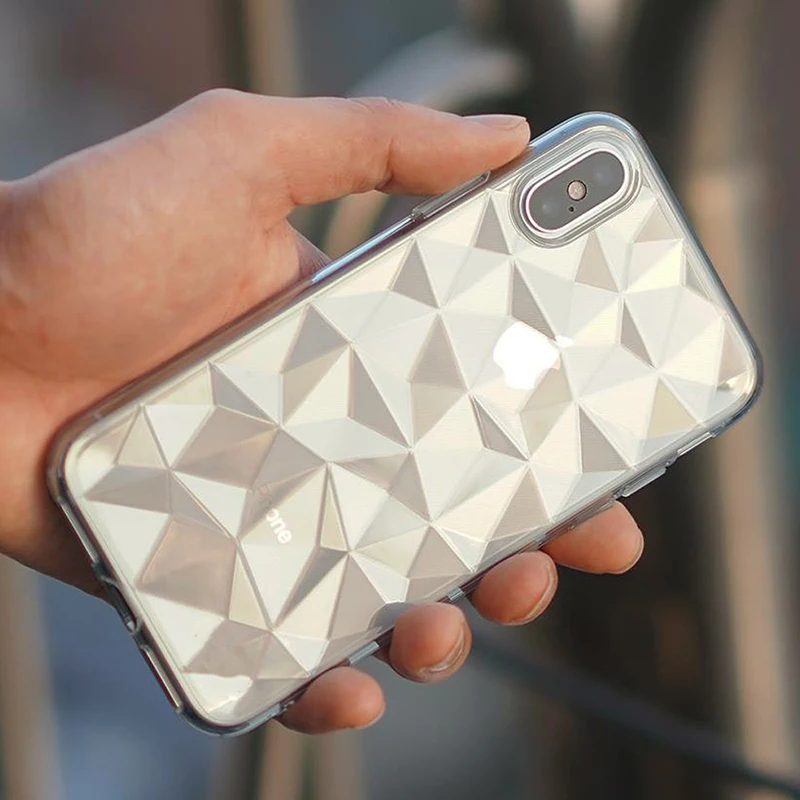 MYSUN Clear 3D Geometry Diamond Pattern Case for iPhone X 8 7 6 6S Plus Fitted Cases Ultra thin Transparent Soft TPU Back Cover |