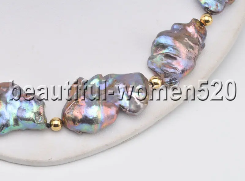 

Z8347 35mm Peacock-Black BAROQUE KESHI REBORN PEARL BEAD NECKLACE CZ 20inch