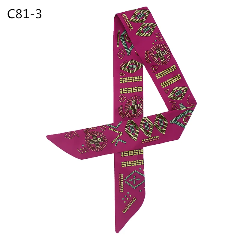 POBING New Design Geometric Silk Scarf Women Head Brand Small Tie Handle Bag Ribbon Long Scarves Female Wraps 100*5CM |