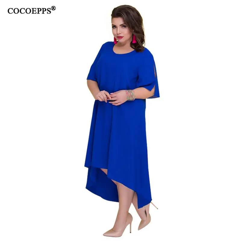 Женское длинное шифоновое платье COCOEPPS повседневное синее свободное большого