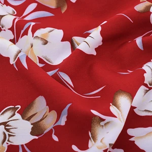 Red 100x140cm Chainho, Цветочная Магнолия, принт, ткань для сна и летней одежды, имитация шелка, юбка, платье, рубашка, материал для малышей и детей постарше - Цвет: Red 100x140cm