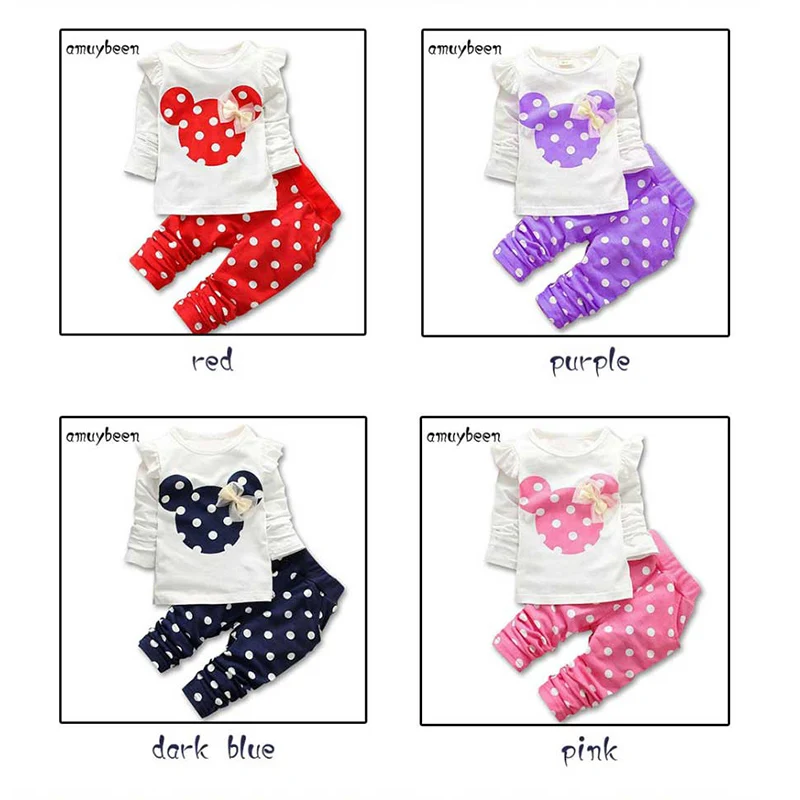 2019 Cartoon Girl Suit Minnie Children Clothes Sets Mickey Baby Kids T-shirt Legging Pants Sports Toddler Boy Clothing | Детская одежда