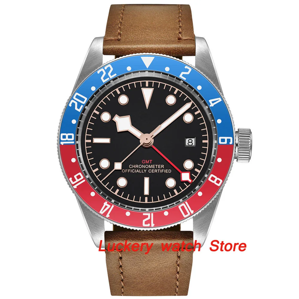 

41mm Corgeut GMT men's watch black dial luminous rotating Bezel sapphire glass Automatic movement wrist watch-CA15