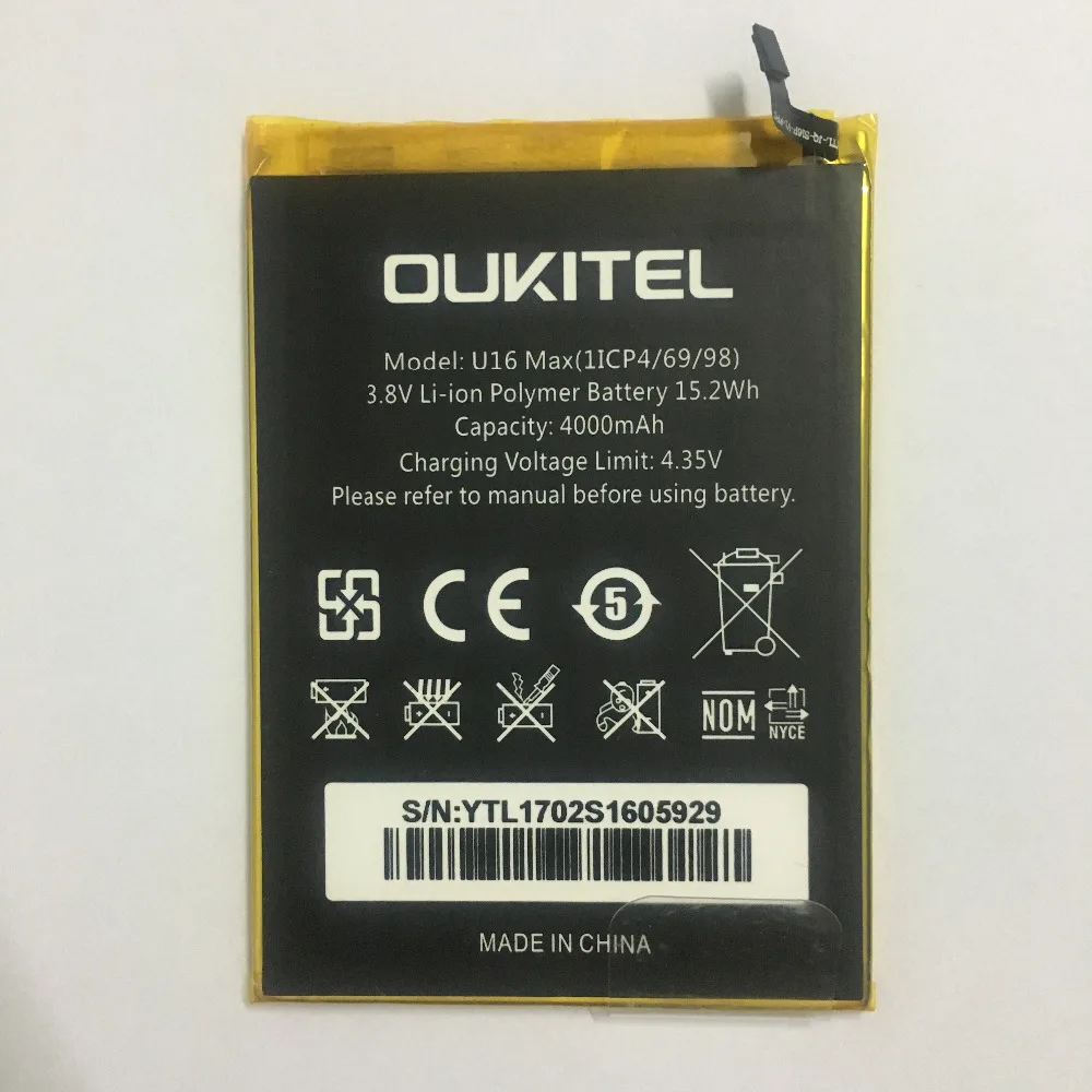 Oukitel U16 Max батарея Оригинальная Высокая емкость 4000 мАч запасная Замена для