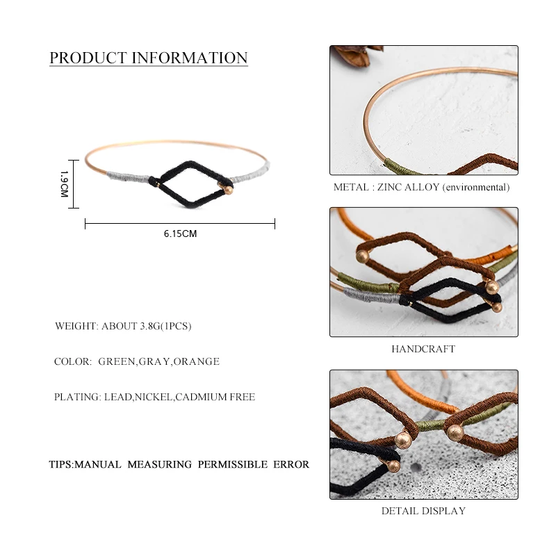 Wild & Free ручной работы 3 Цвета Нить Обёрточная бумага манжета Винтаж Золото Простой