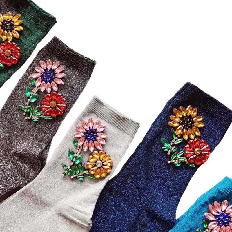 [EIOISAPRA] Подсолнух драгоценный камень серебряные носки с пайетками прибытие