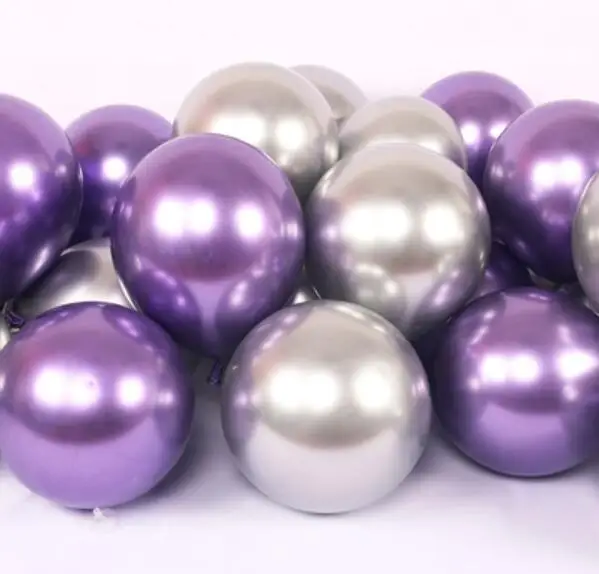 purple silver Хромированный металлический шар, 50 шт./лот, 12 дюймов, уплотненный, 2,8 г, латексные шары для свадьбы и дня рождения вечерние, Декор, Гелиевый шар, большой круглый шар - Цвет: purple silver