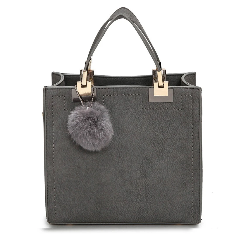 

Hot Sale Handbag Women Casual Tote Bag Female Large Shoulder Messenger Bags High Quality PU Leather Handbag With Fur Ball Bolsa