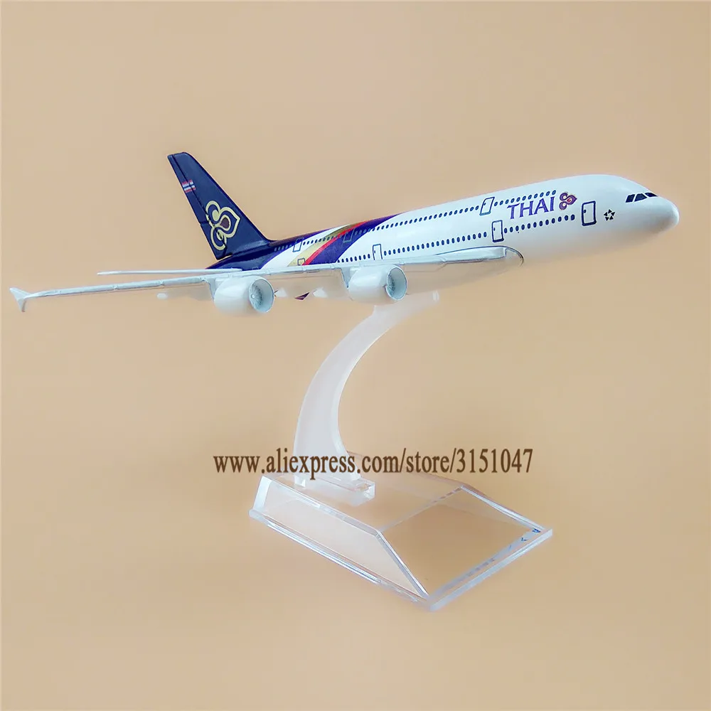 16 см сплав металла Air Thai A380 Airlines Airbus 380 Airways модель самолета Модель W подставка